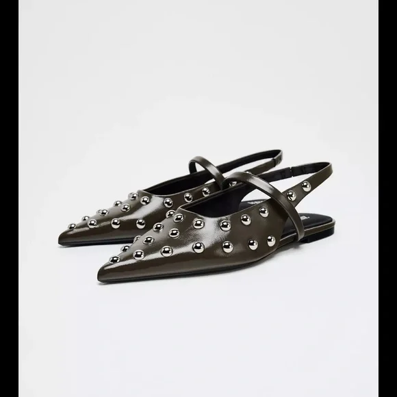 Zara Studded Gray Women's Flat Slingbacks - Picture 6 of 8